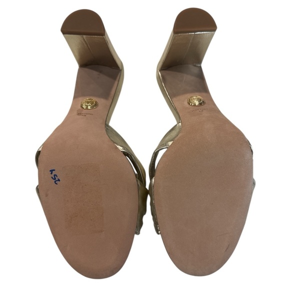 Veronica Beard Ganita Ecru Knot Metallic Gold Mules Slip On Heels New Size 9 - Picture 12 of 14